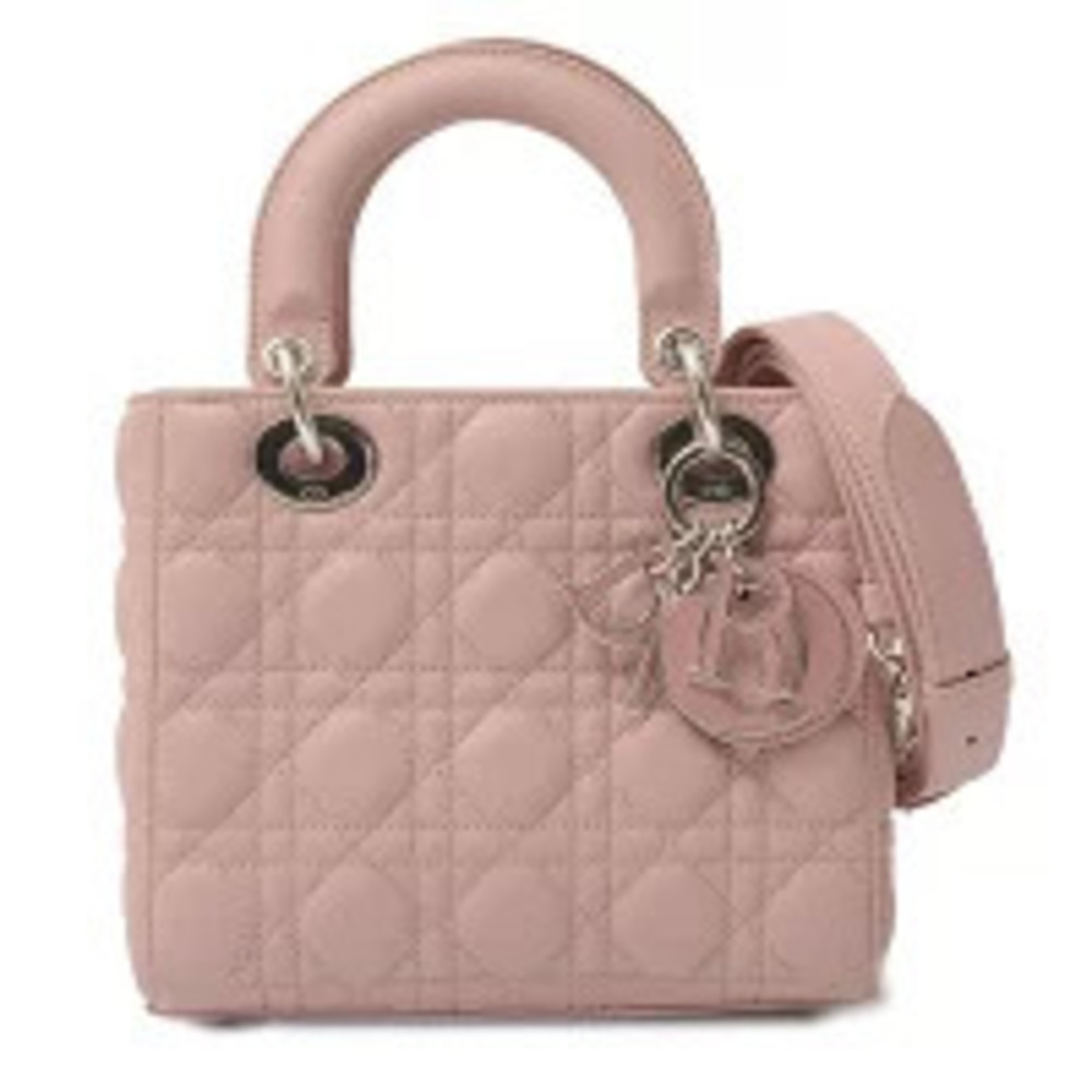 Christian Dior Lady Shoulder Bag Handbag Leather Pink